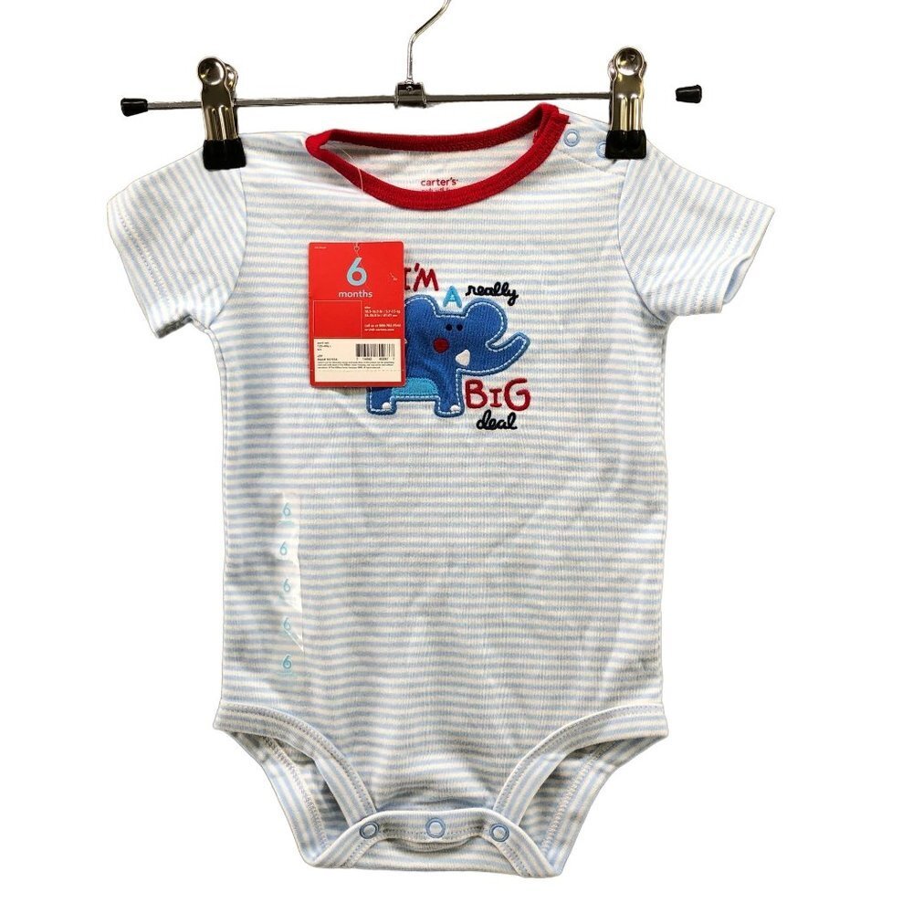 NWT Carter's Baby 6M Striped‎ Blue Elephant Embroidered Bodysuit One Piece